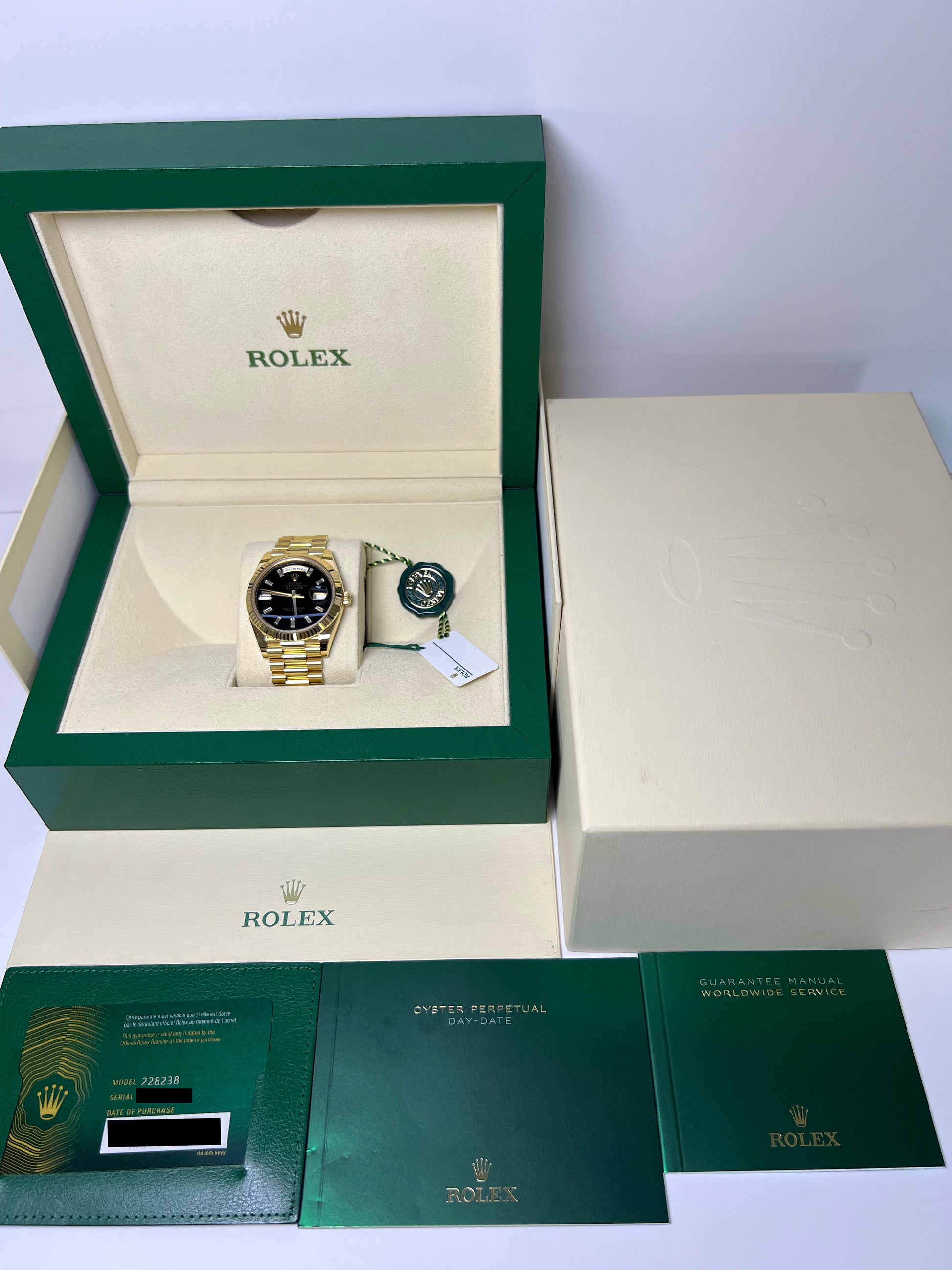Rolex Day-Date 40 Onyx Diamond Baguette Dial 228238 (2023)
