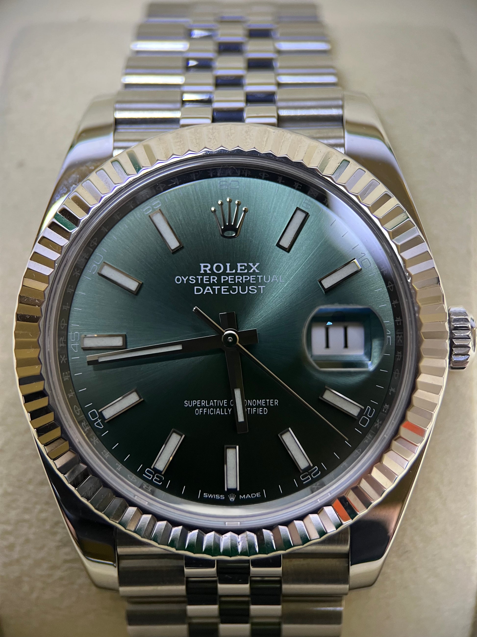 Rolex Datejust 41 Mint Green Dial Fluted Jubilee 126334 (2023)