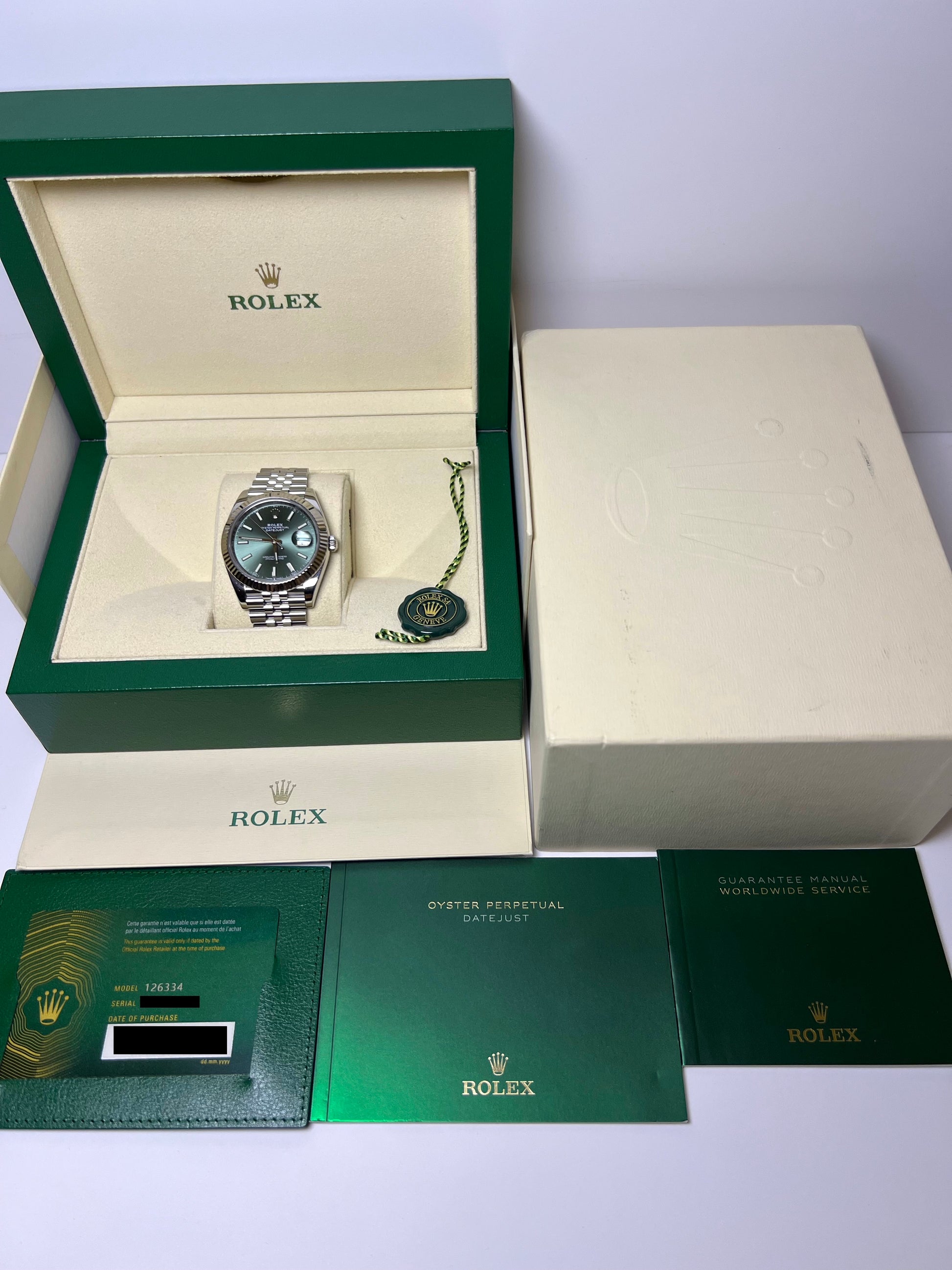 Rolex Datejust 41 Mint Green Dial Fluted Jubilee 126334 (2023)